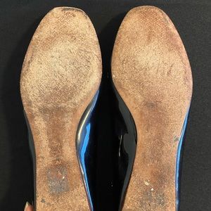Tory Burch Black Gold Square Logo Patent Leather Ballet Flats Size US 10 (M)